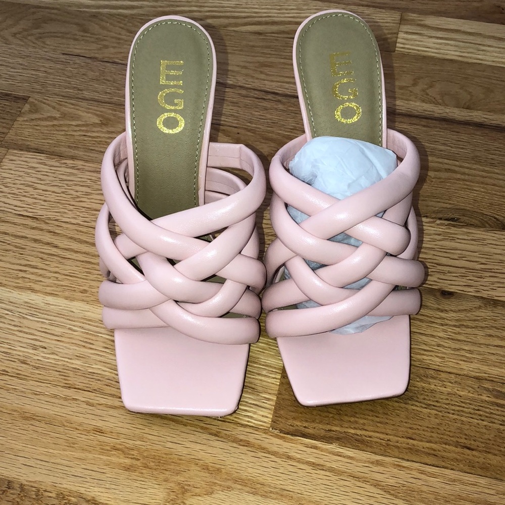 EGO Peep Toe Woven Pyramid Heel Mule